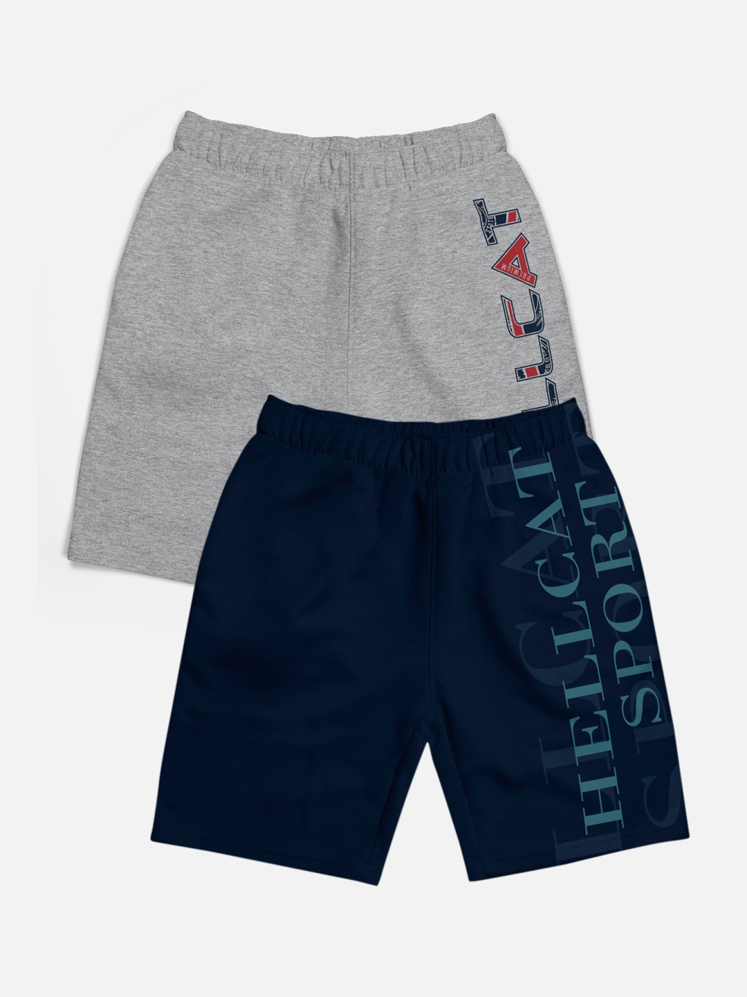 

HELLCAT Boys Pack of 2 Typography Printed Shorts, Navy blue