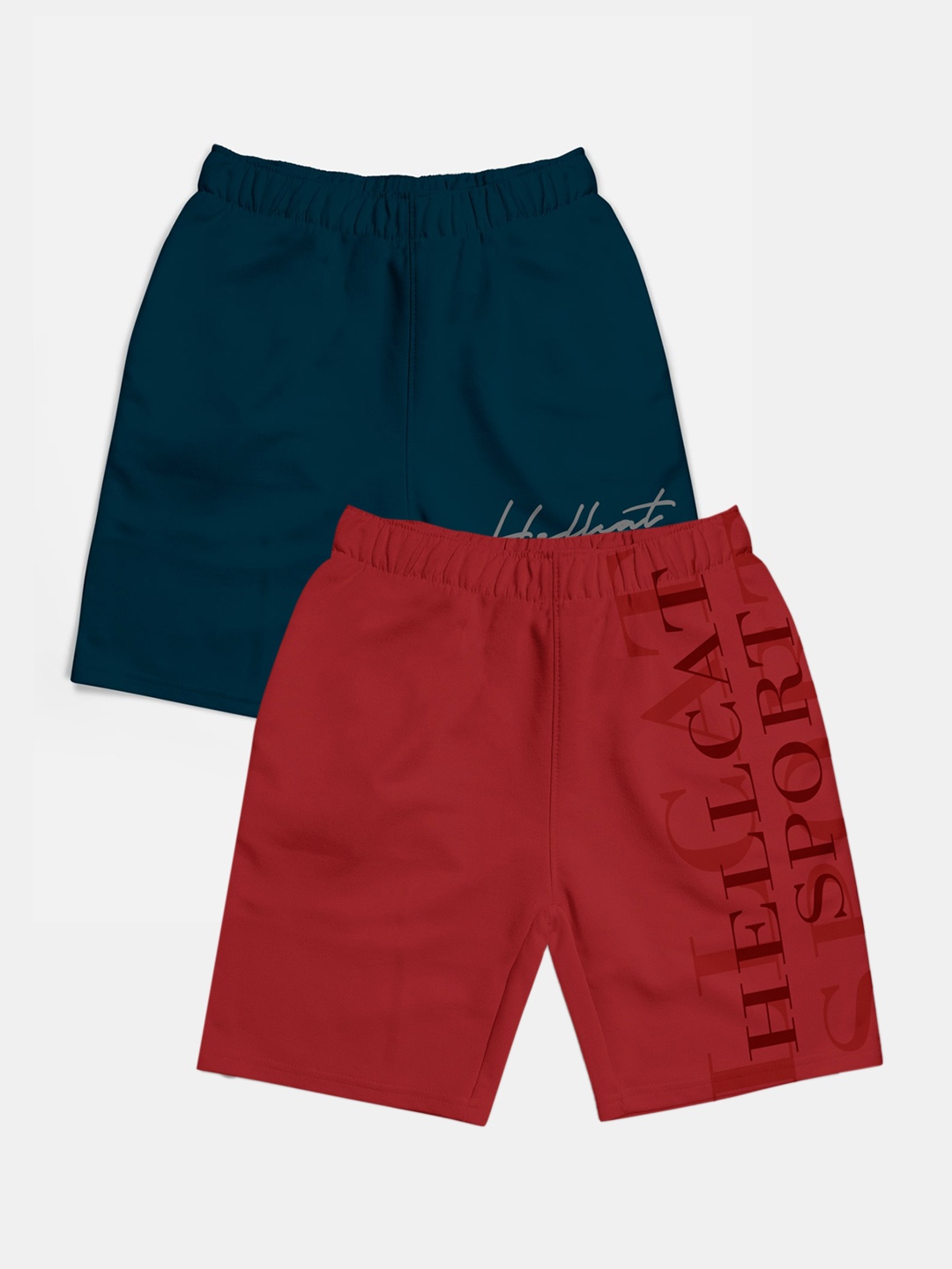 

HELLCAT Boys Pack Of 2 Typographic Printed Cotton Sports Shorts, Maroon