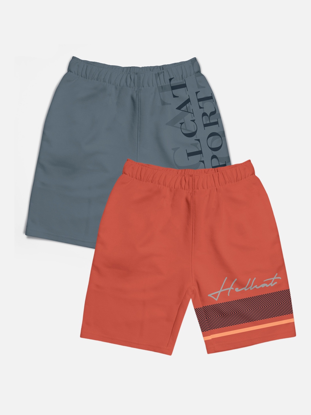 HELLCAT Boys Pack of 2 Typography Printed Shorts, Orange
