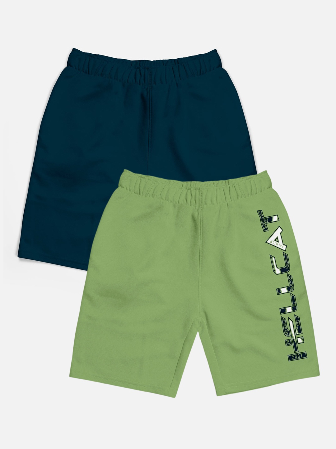 

HELLCAT Boys Pack of 2 Typography Printed Shorts, Green