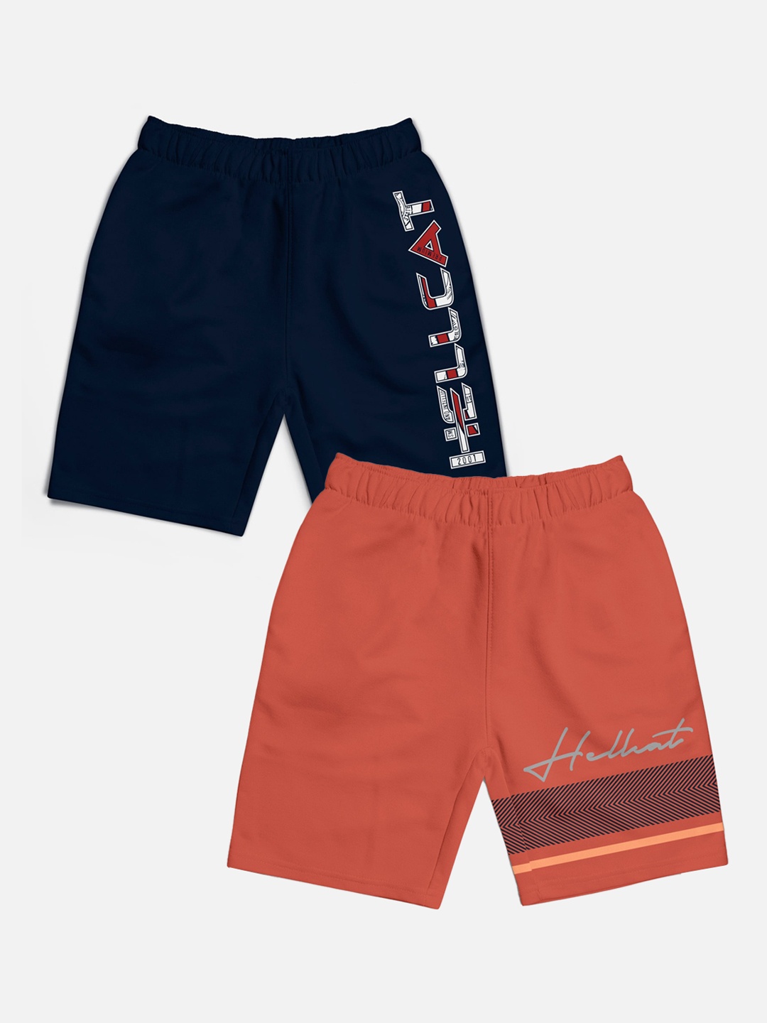 

HELLCAT Boys Pack of 2 Cotton Mid-Rise Sports Shorts, Navy blue
