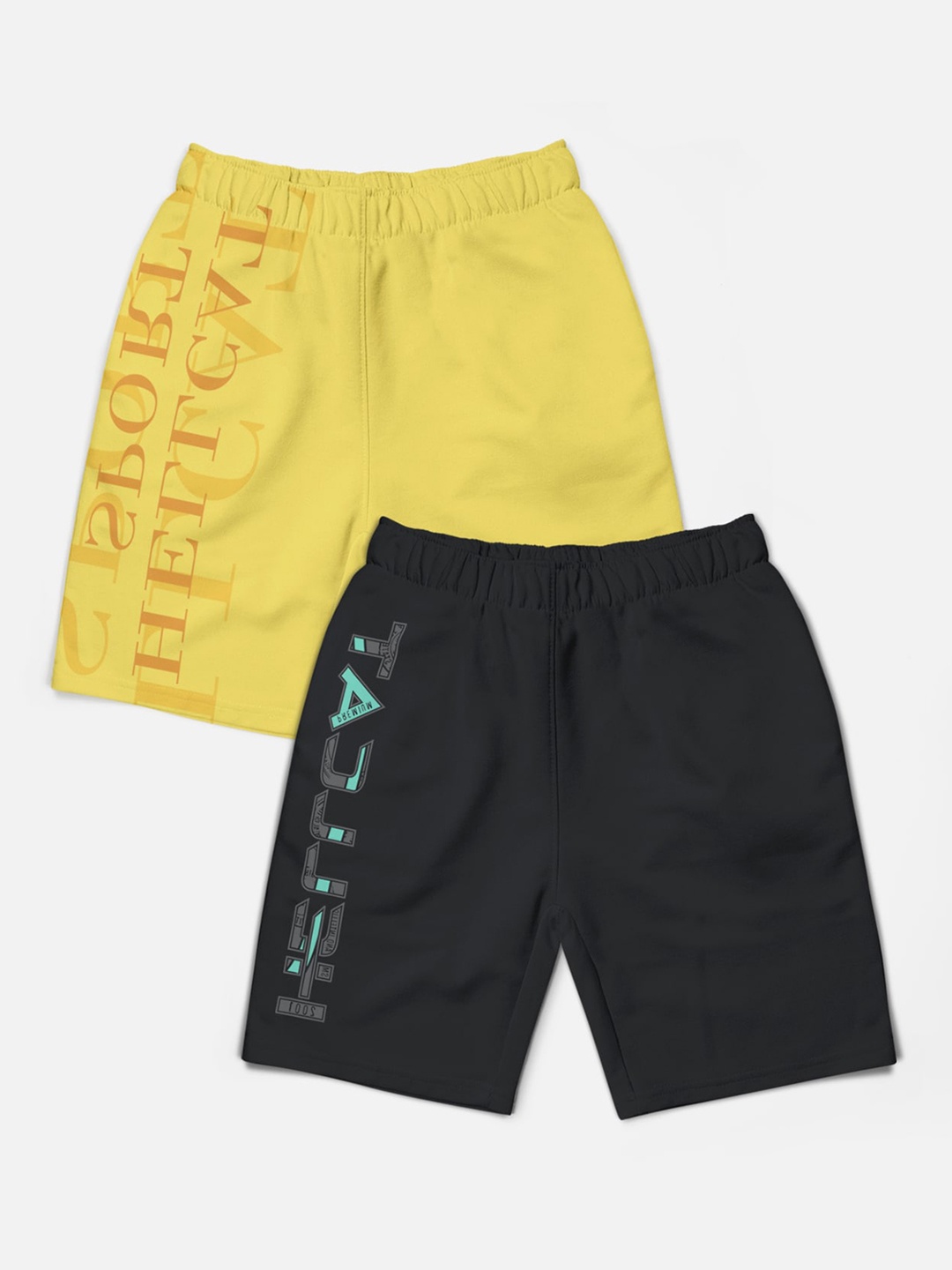 

HELLCAT Boys Pack of 2 Trendy Typographic Printed Cotton Sports Shorts, Grey