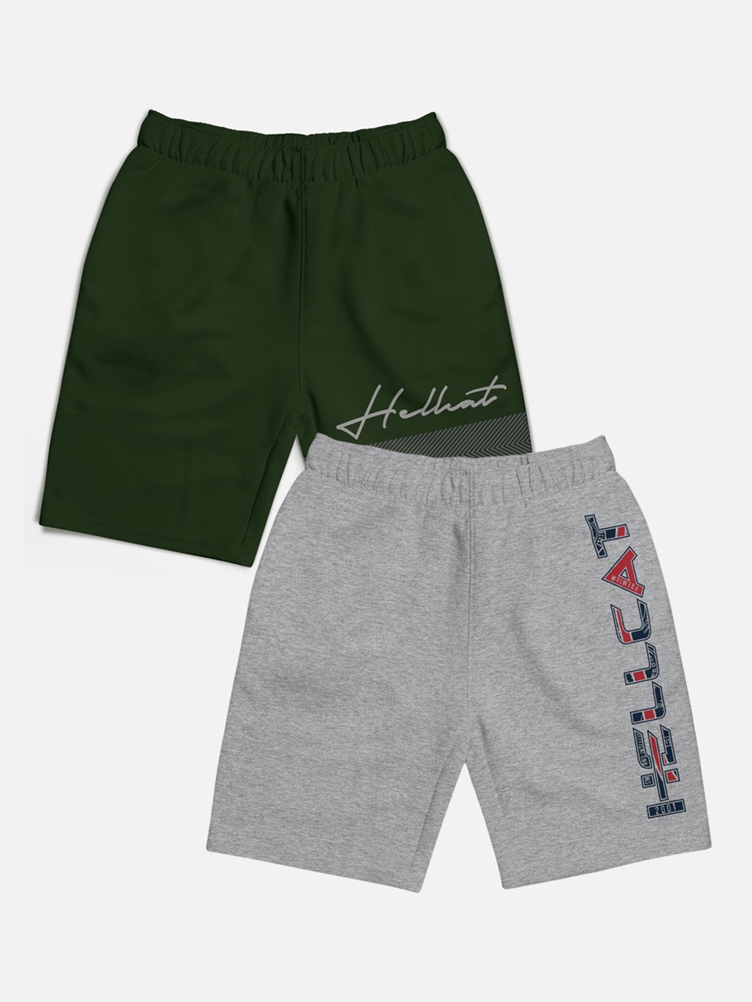 

HELLCAT Boys Pack of 2 Cotton Mid-Rise Sport Shorts, Olive