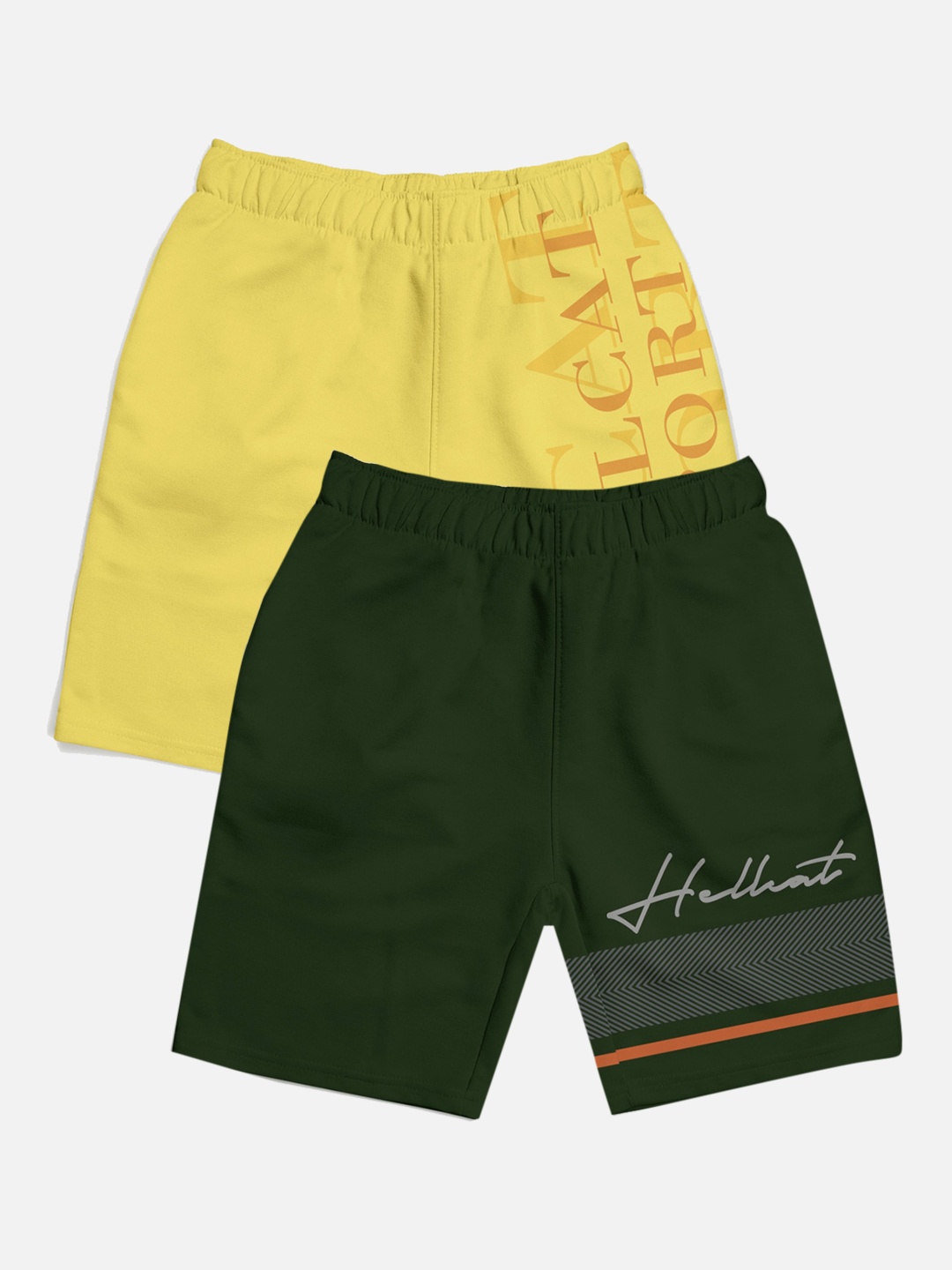 

HELLCAT Boys Pack Of 2 Cotton Printed Sports Shorts, Yellow