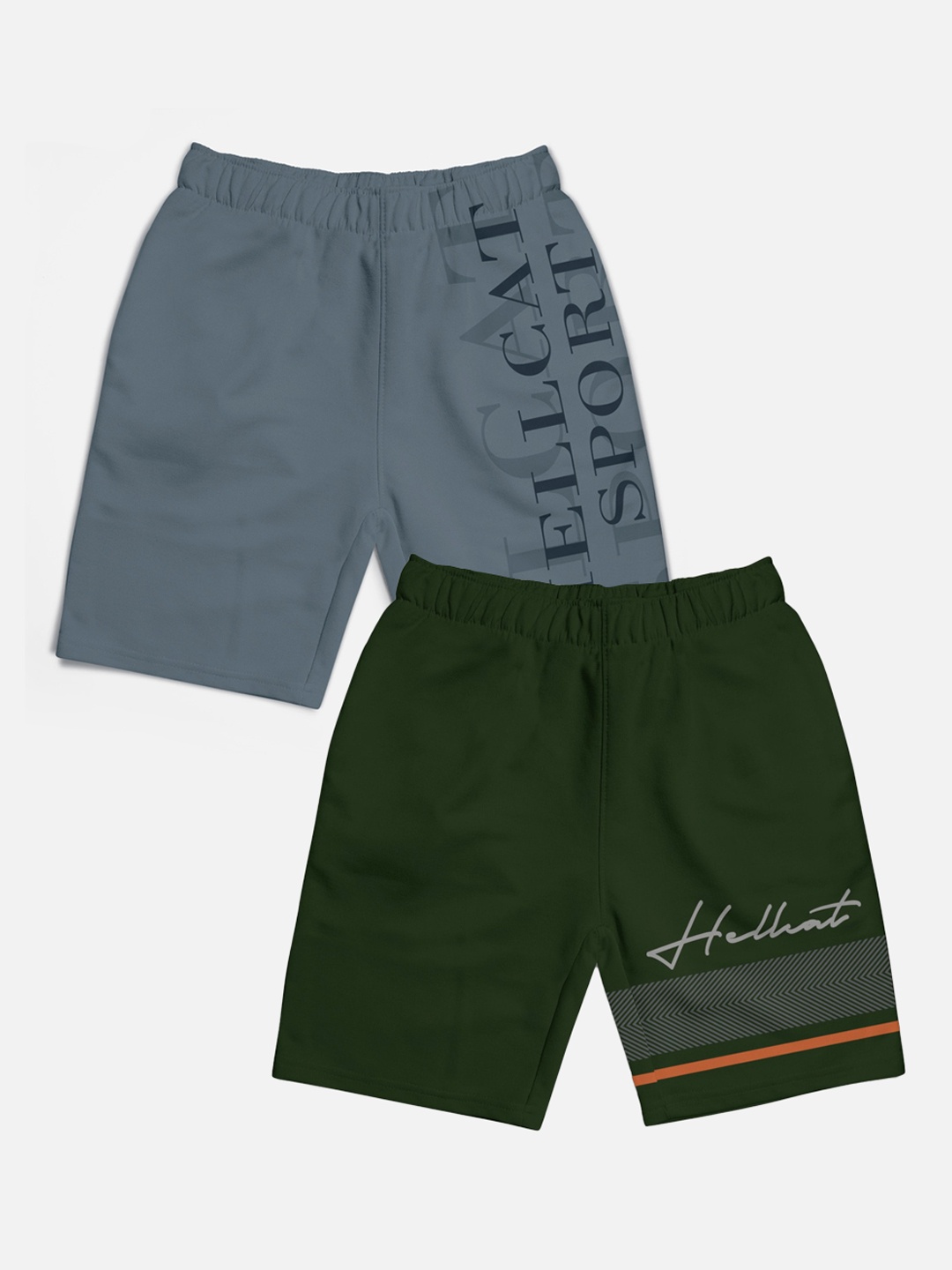 

HELLCAT Boys Pack of 2 Printed Cotton Sports Shorts, Olive