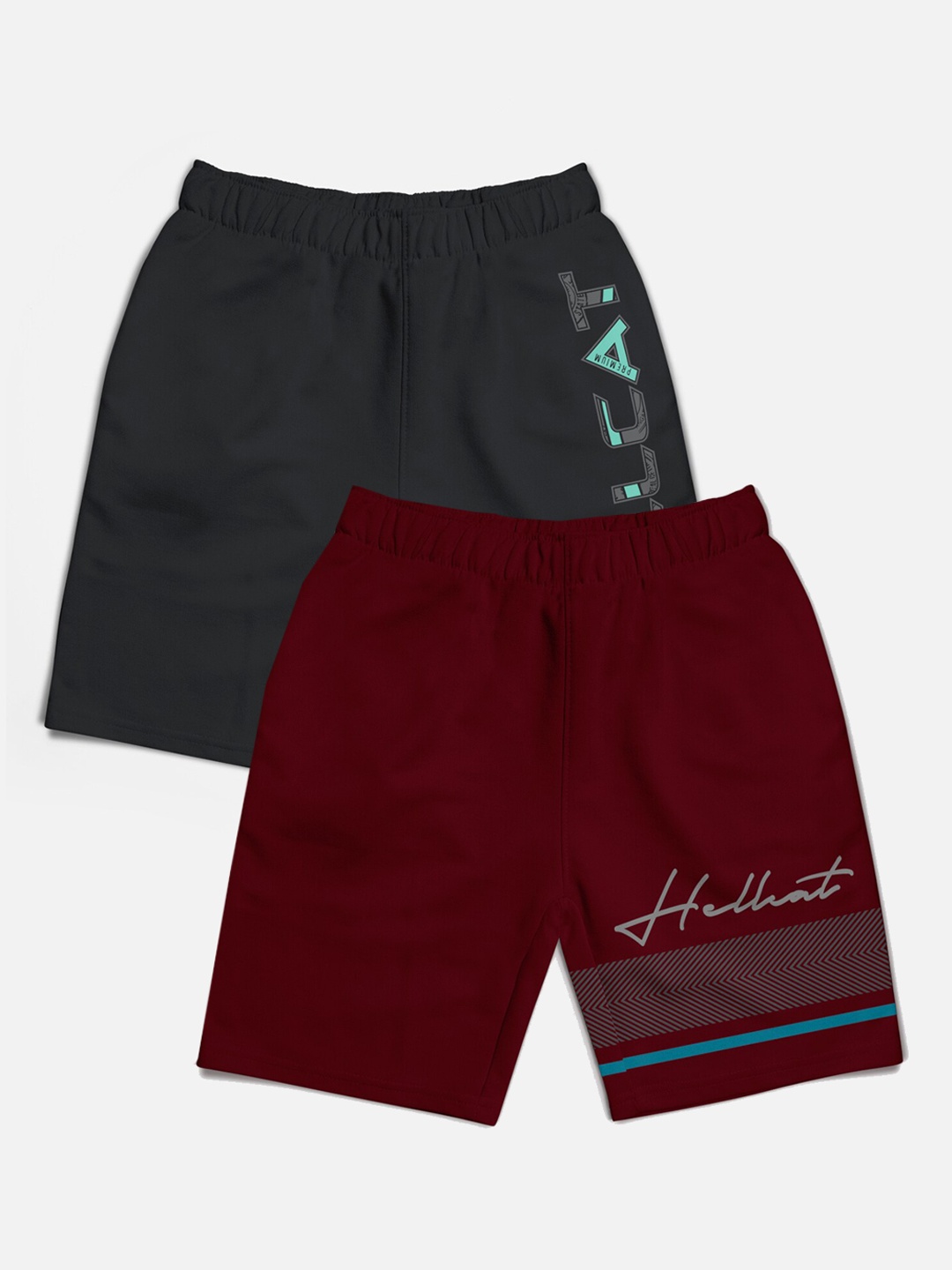

HELLCAT Boys Pack Of 2 Typography Printed Shorts, Grey