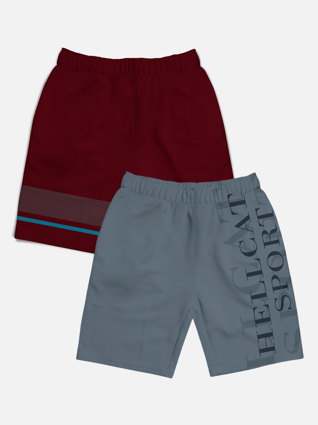 

HELLCAT Boys Pack Of 2 Typography Printed Shorts, Maroon