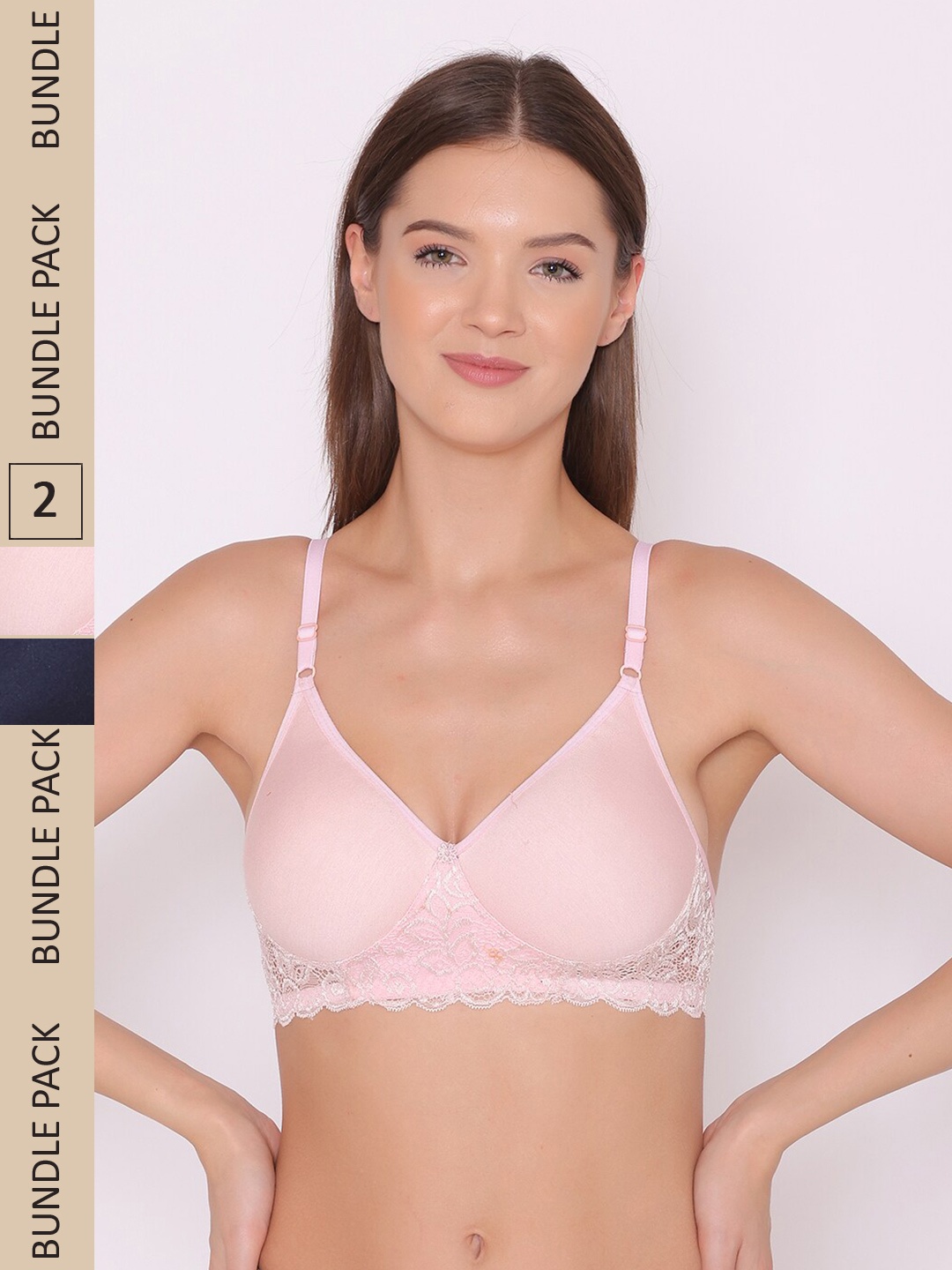 

ABELINO Pack Of 2 Lightly Padded Cotton Seamless Non-Wired Bra, Pink