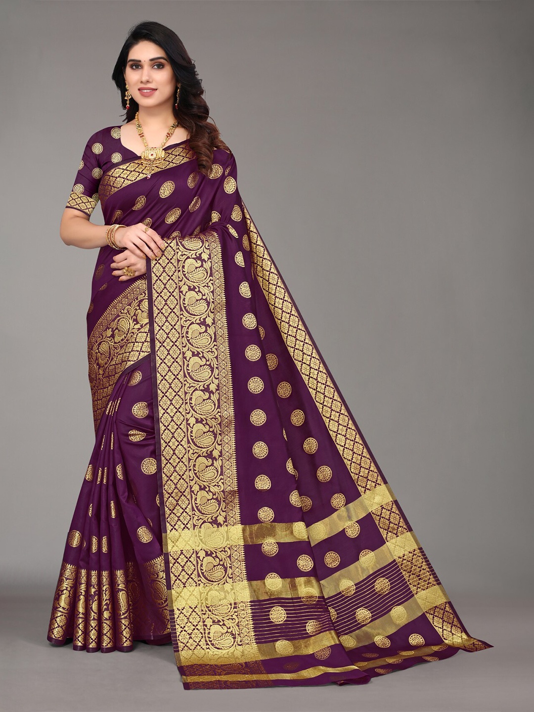 

AA-HA!! Ethnic Woven Design Zari Pure Silk Saree, Purple