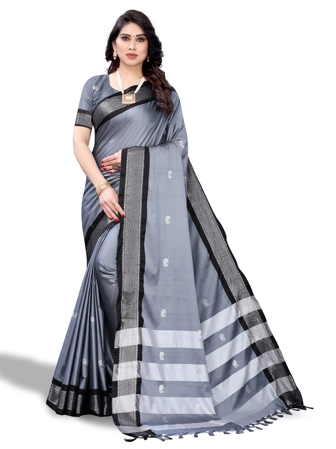 

AA-HA Ethnic Zari Pure Silk Saree, Grey