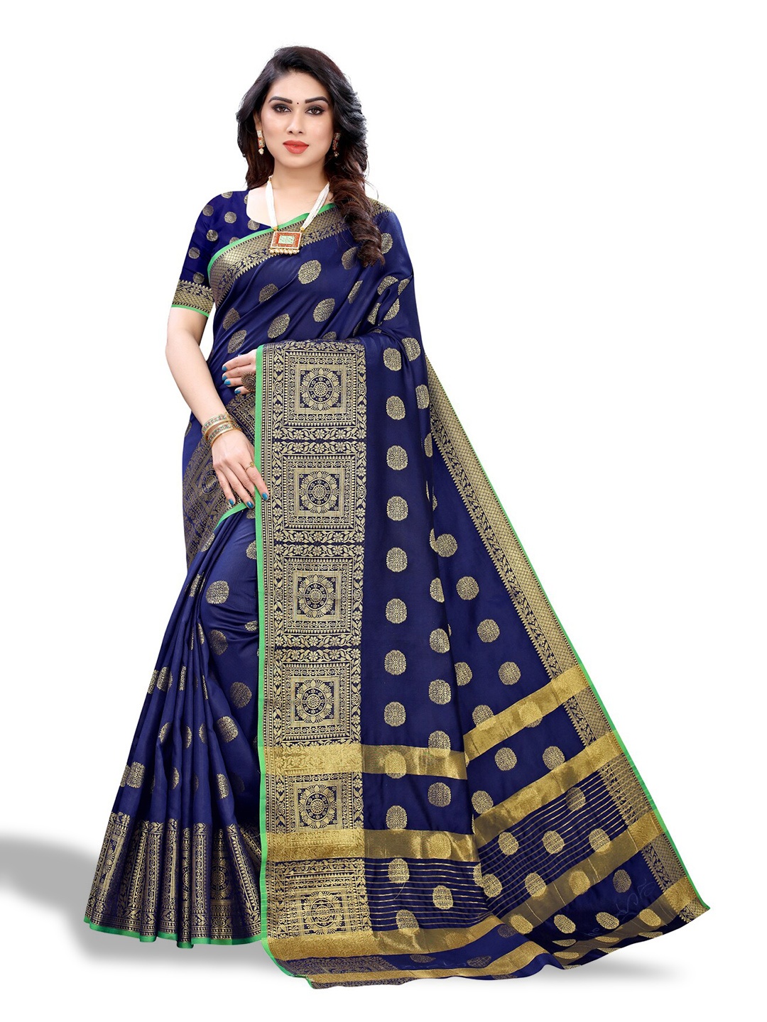 

AA-HA!! Ethnic Motifs Woven Design Zari Pure Silk Saree, Navy blue