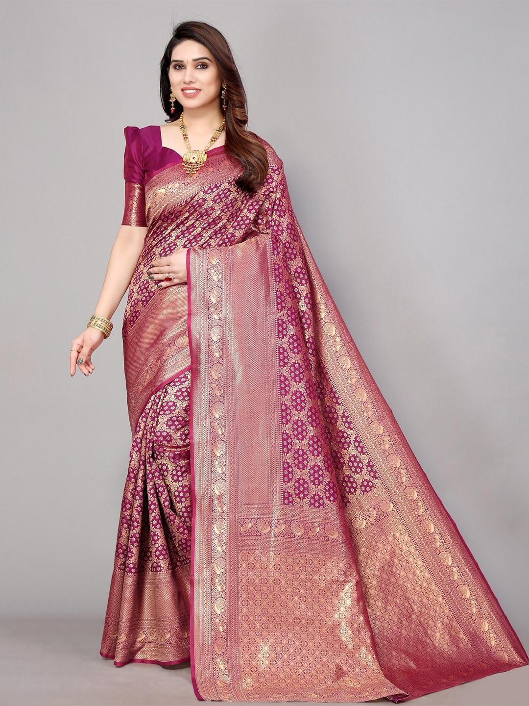 

AA-HA!! Ethnic Motifs Woven Design Zari Pure Silk Saree, Burgundy