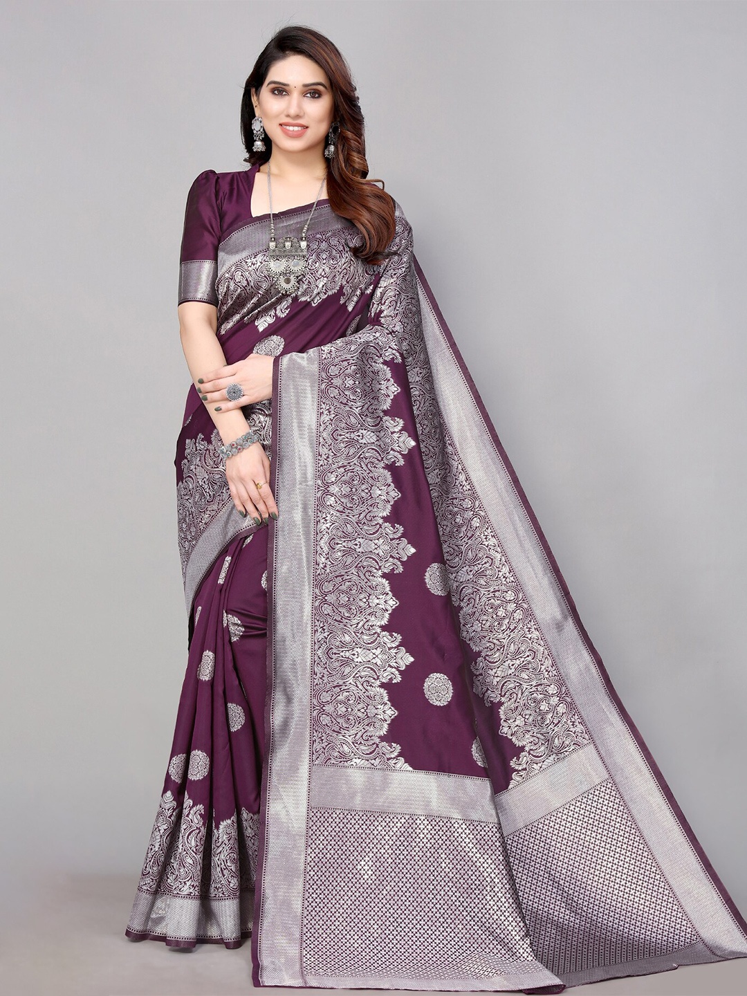 

AA-HA!! Ethnic Motifs Woven Design Zari Pure Silk Saree, Burgundy