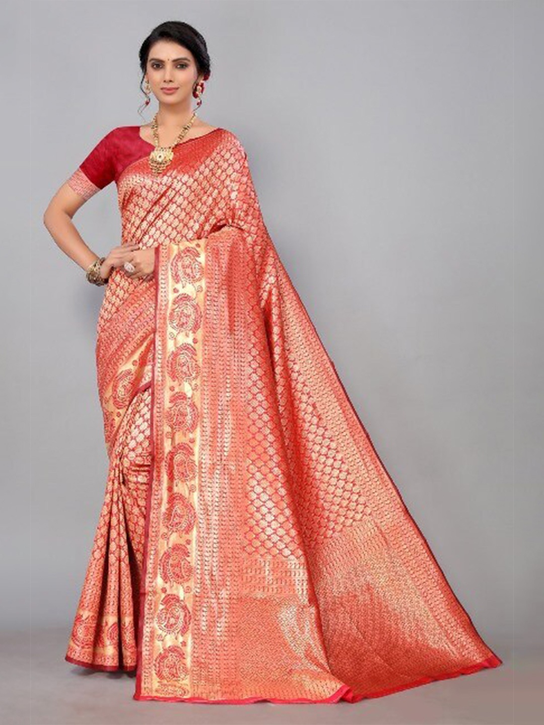 

AA-HA!! Ethnic Motifs Woven Design Zari Pure Silk Saree, Pink