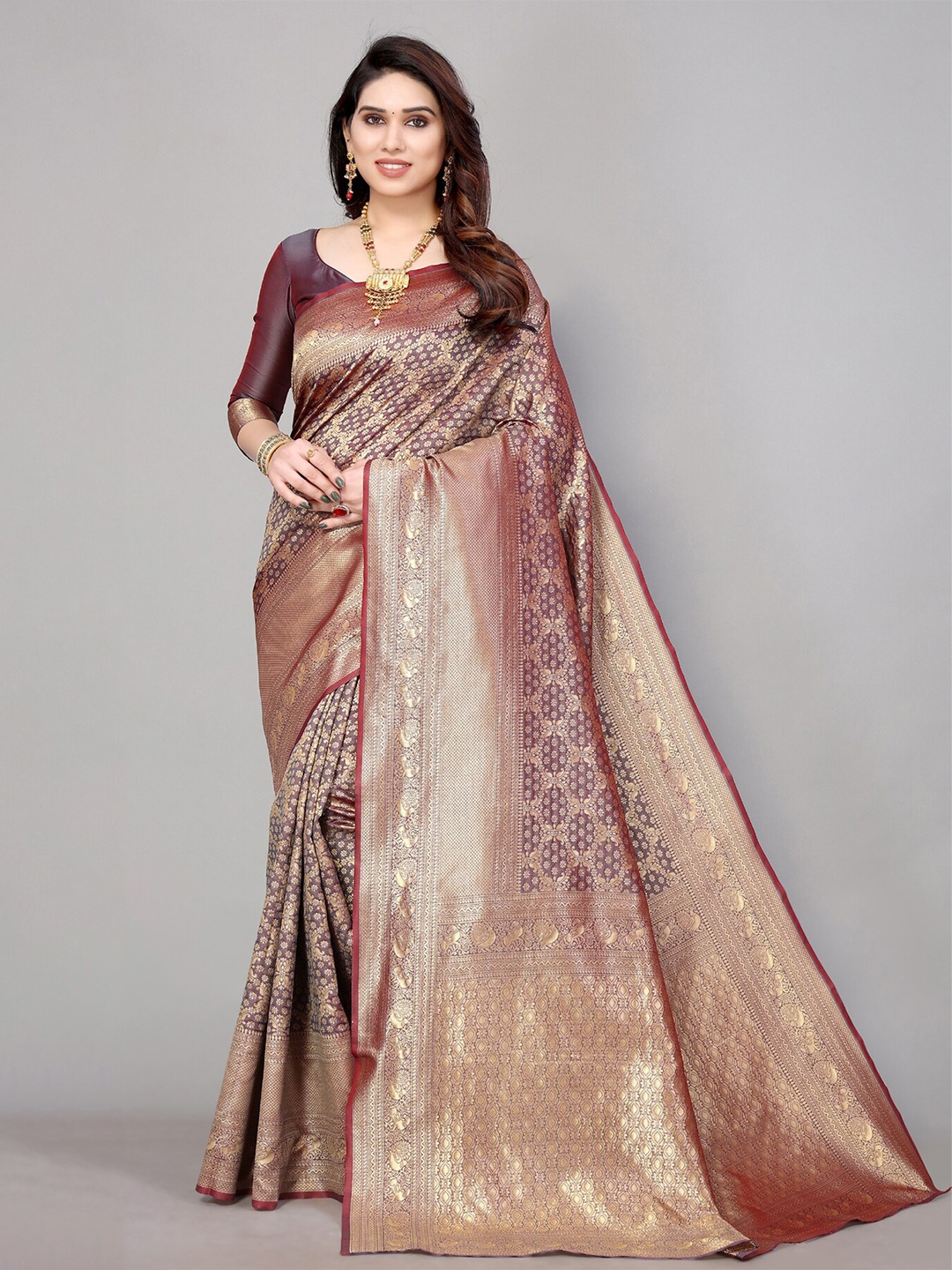 

AA-HA!! Ethnic Motifs Woven Design Zari Pure Silk Saree, Grey