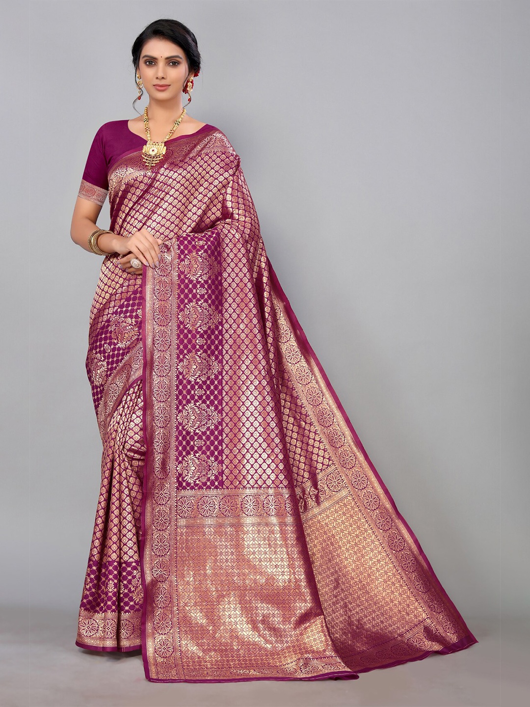 

AA-HA!! Ethnic Motifs Woven Design Zari Pure Silk Saree, Burgundy