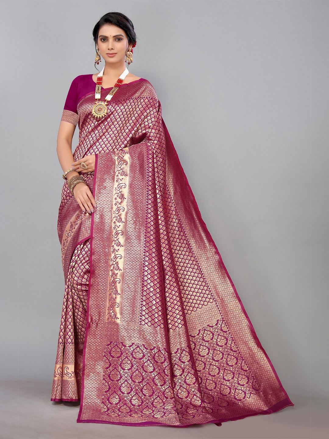 

AA-HA!! Ethnic Motifs Zari Pure Silk Saree, Purple
