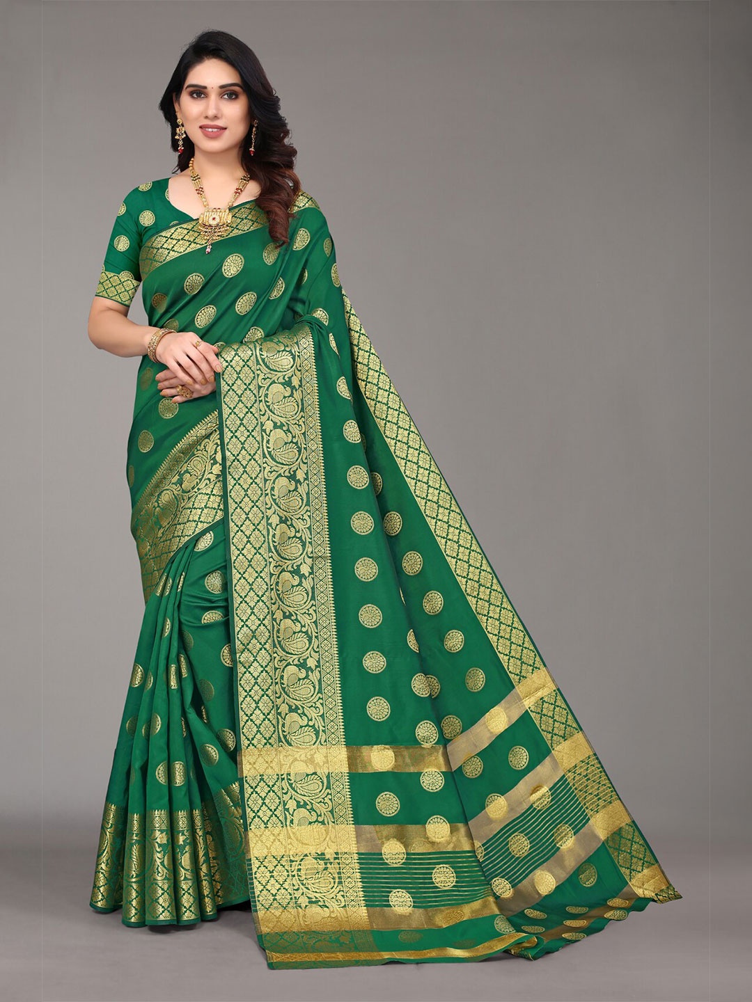 

AA-HA!! Ethinic Motifs Woven Design Zari Pure Silk Saree, Green