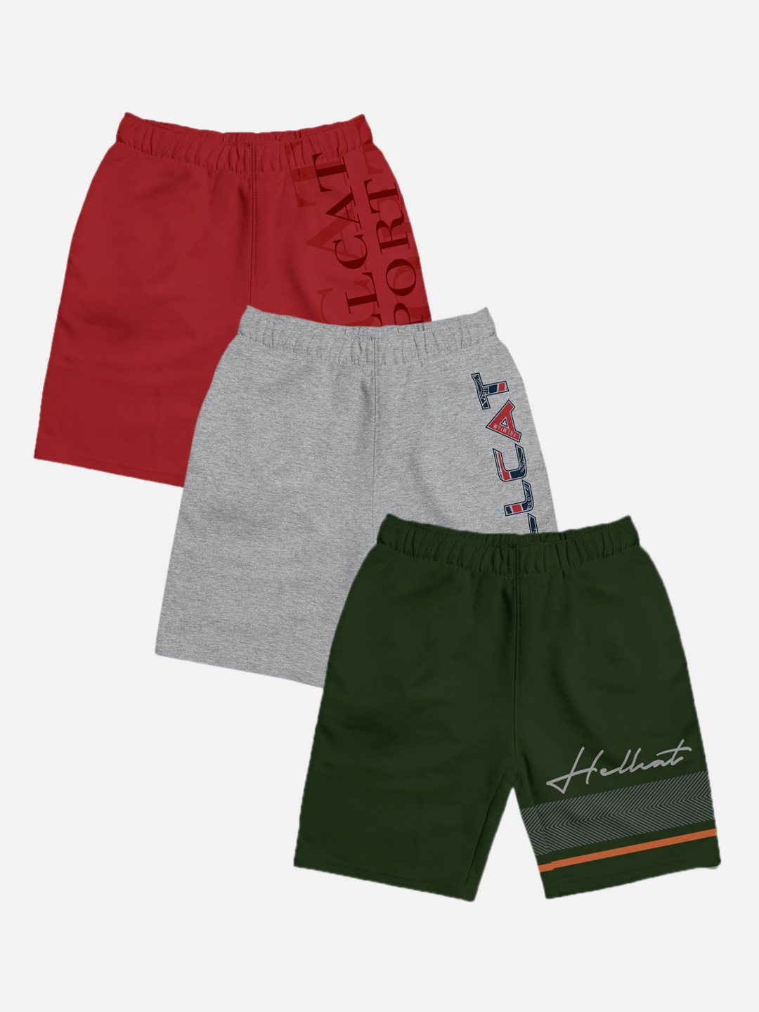 

HELLCAT Boys Pack Of 3 Printed Mid-Rise Cotton Shorts, Maroon