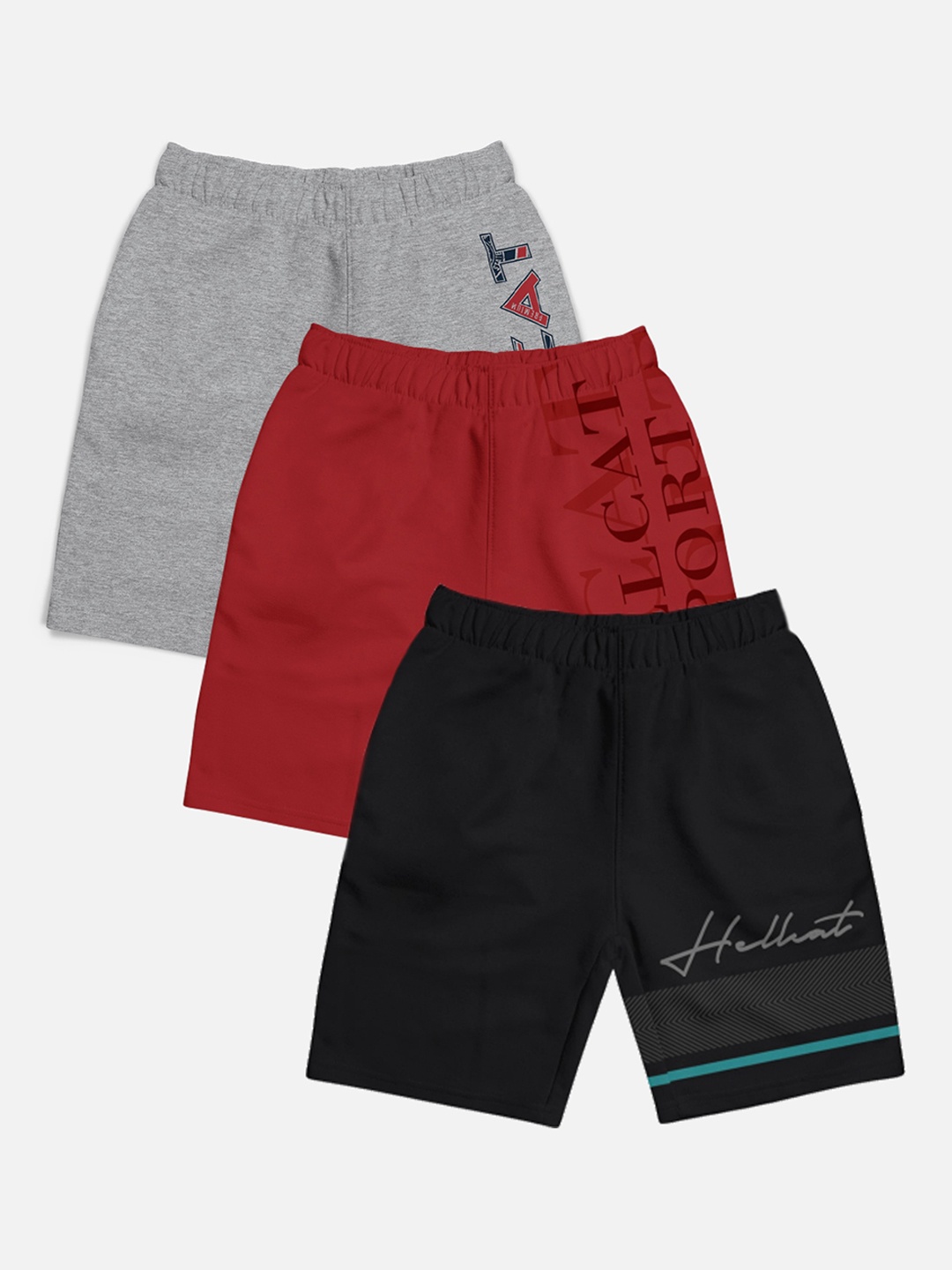 

HELLCAT Boys Pack of 3 Cotton Sports Shorts, Maroon