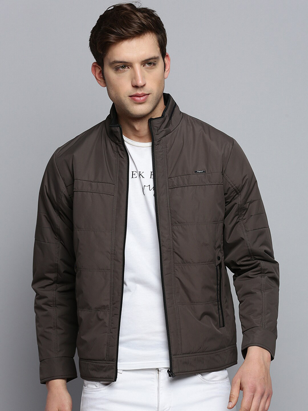 

SHOWOFF Mock Collar Water Resistant Quilted Jacket, Brown