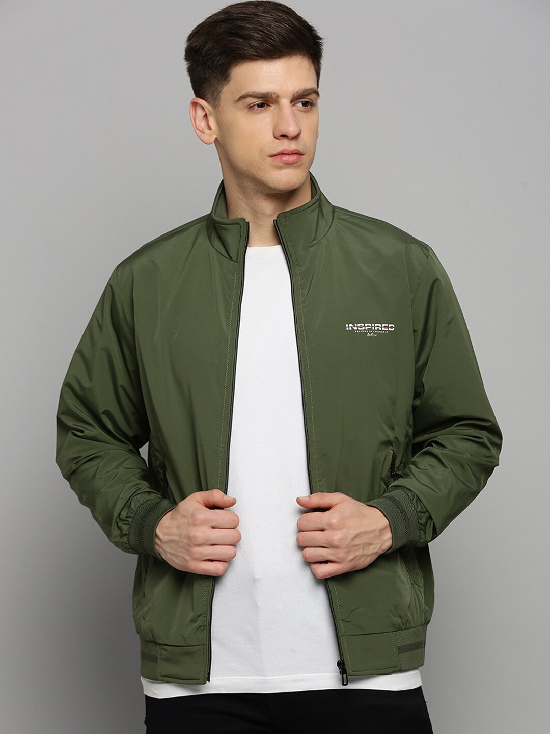 

SHOWOFF Mock Collar Water Resistant Bomber Jacket, Olive