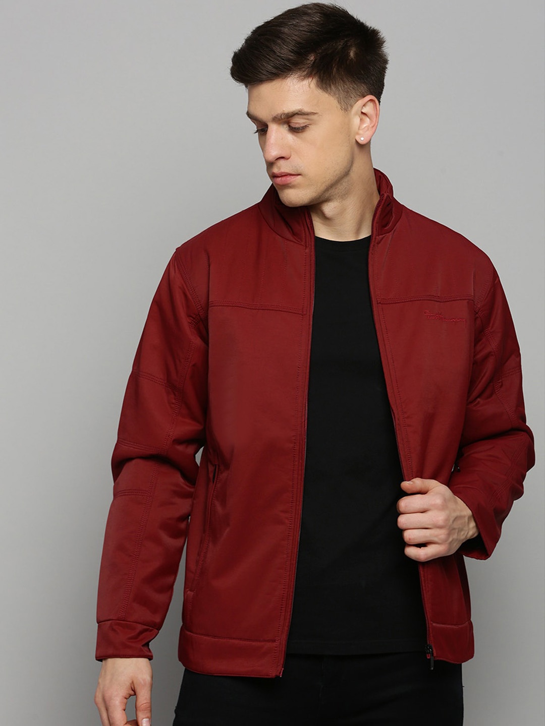 

SHOWOFF Stand Collar Water Resistant Bomber Jacket, Maroon