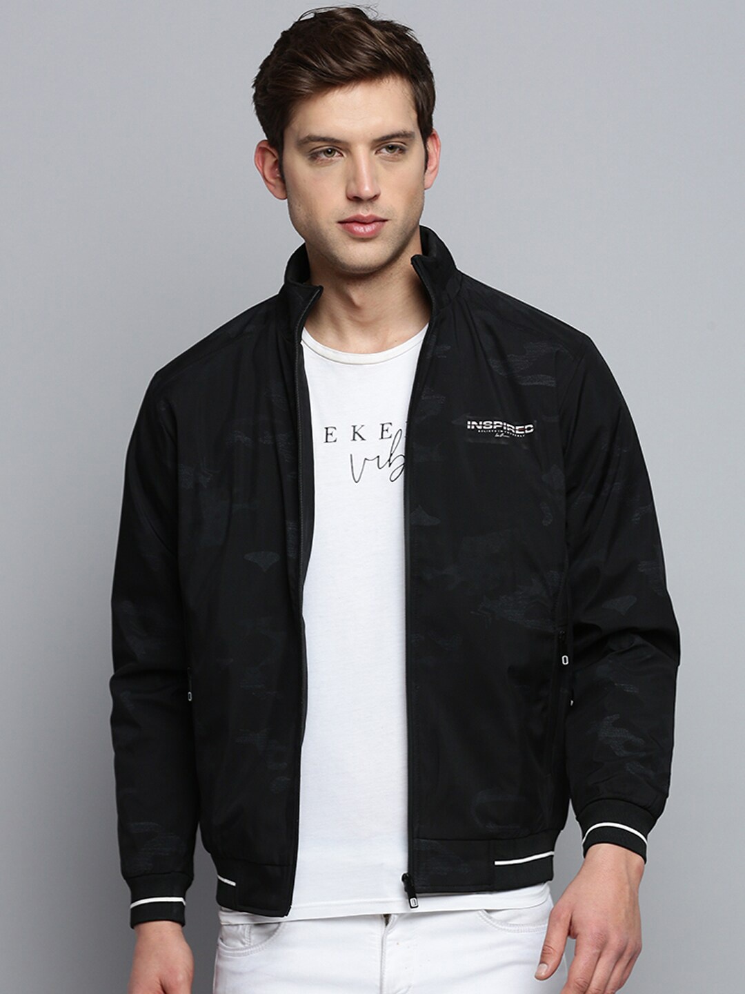 

SHOWOFF Mock Collar Water Resistant Bomber Jacket, Black
