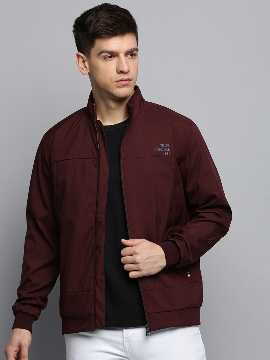 

SHOWOFF Mock Collar Water Resistant Bomber Jacket, Burgundy