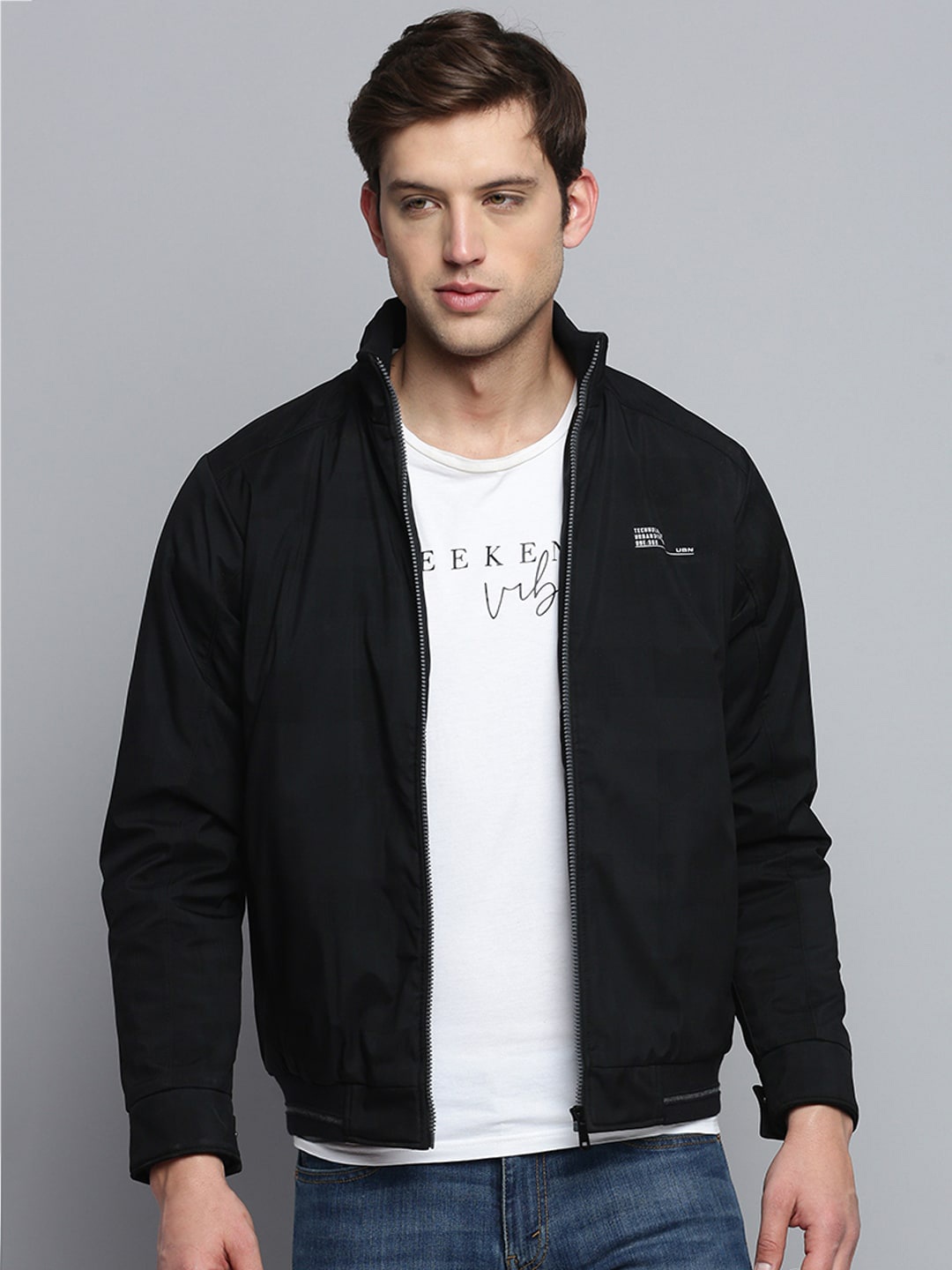 

SHOWOFF Mock Collar Water Resistant Bomber Jacket, Black