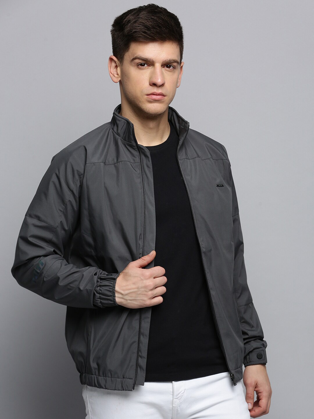 

SHOWOFF Stand Collar Water Resistant Bomber Jacket, Grey