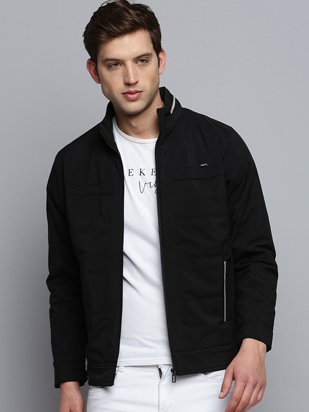 

SHOWOFF Stand Collar Water Resistant Bomber Jacket, Black