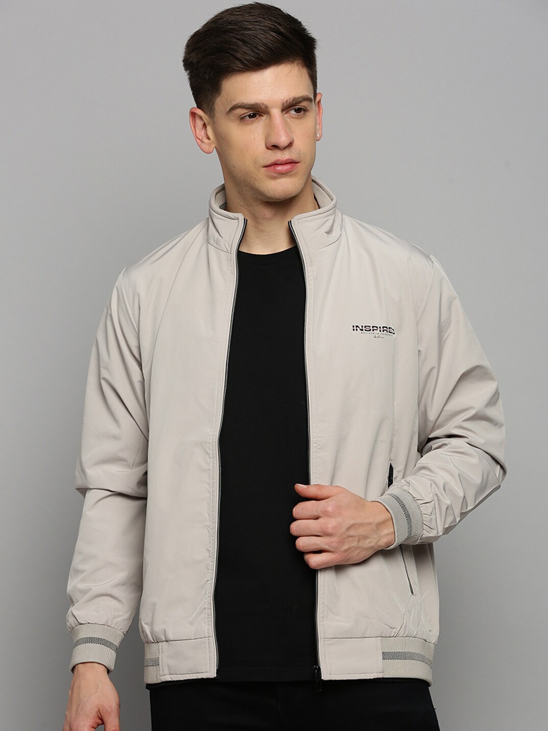 

SHOWOFF Mock Collar Water Resistant Bomber Jacket, Beige