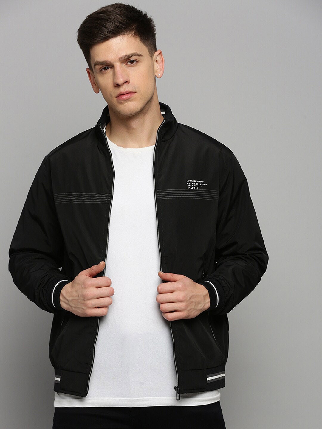 

SHOWOFF Mock Collar Water Resistant Bomber, Black