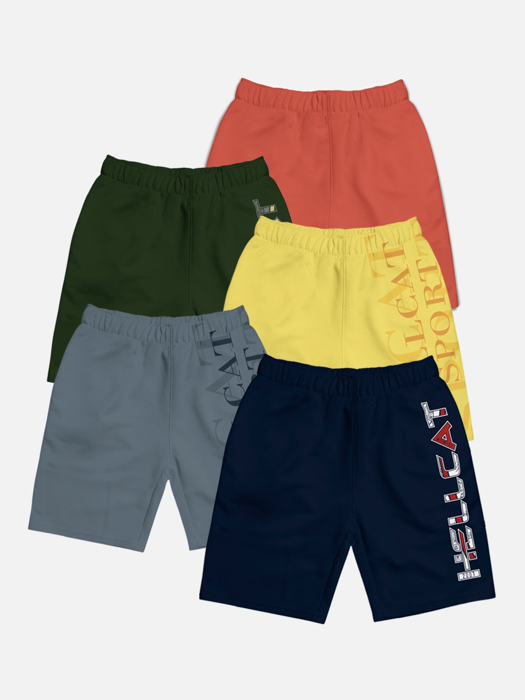 

HELLCAT Pack of 5 Boys Printed Mid Rise Cotton Shorts, Yellow