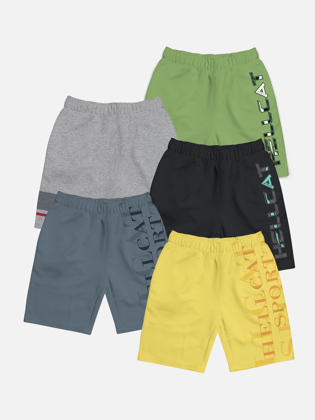 

HELLCAT Pack of 5 Boys Printed Mid Rise Cotton Shorts, Yellow