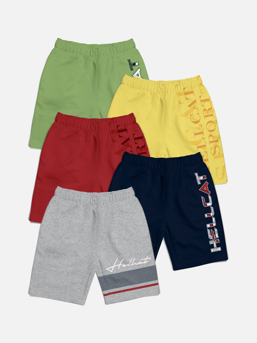 

HELLCAT Boys Pack of 5 Typography Printed Shorts, Green