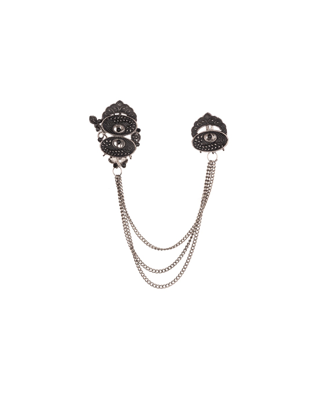 

The Tie Hub Men Stone-Studded Sea Shells Chain Lapel Pin, Black