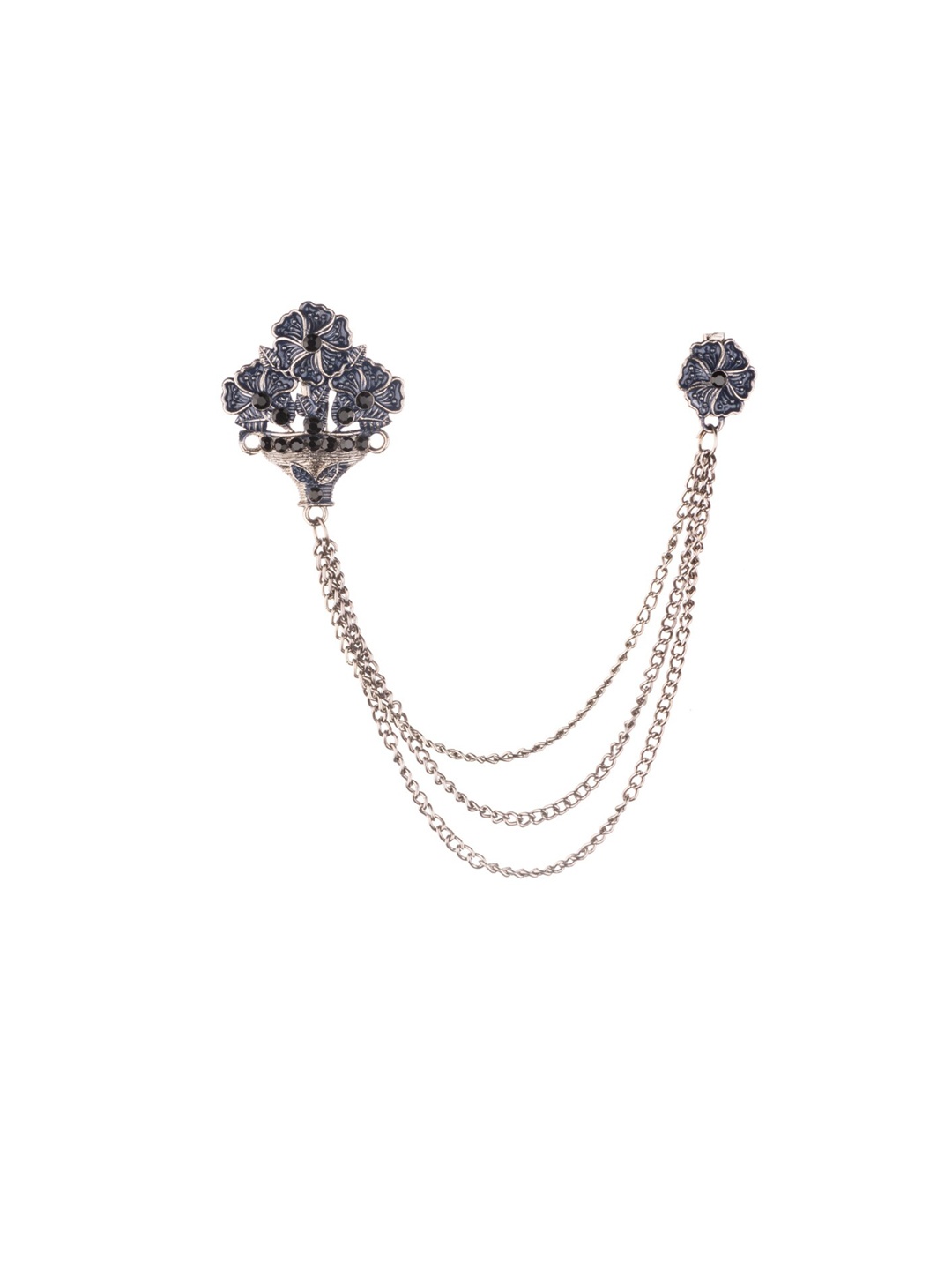 

The Tie Hub Men Flower Pot Design & Stone-Studded Lapel Pin, Navy blue