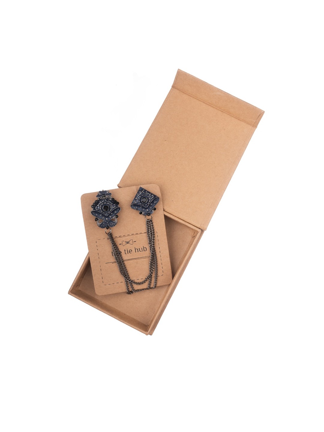 

The Tie Hub Men Stones Studded Flower Chain Lapel Pin, Navy blue
