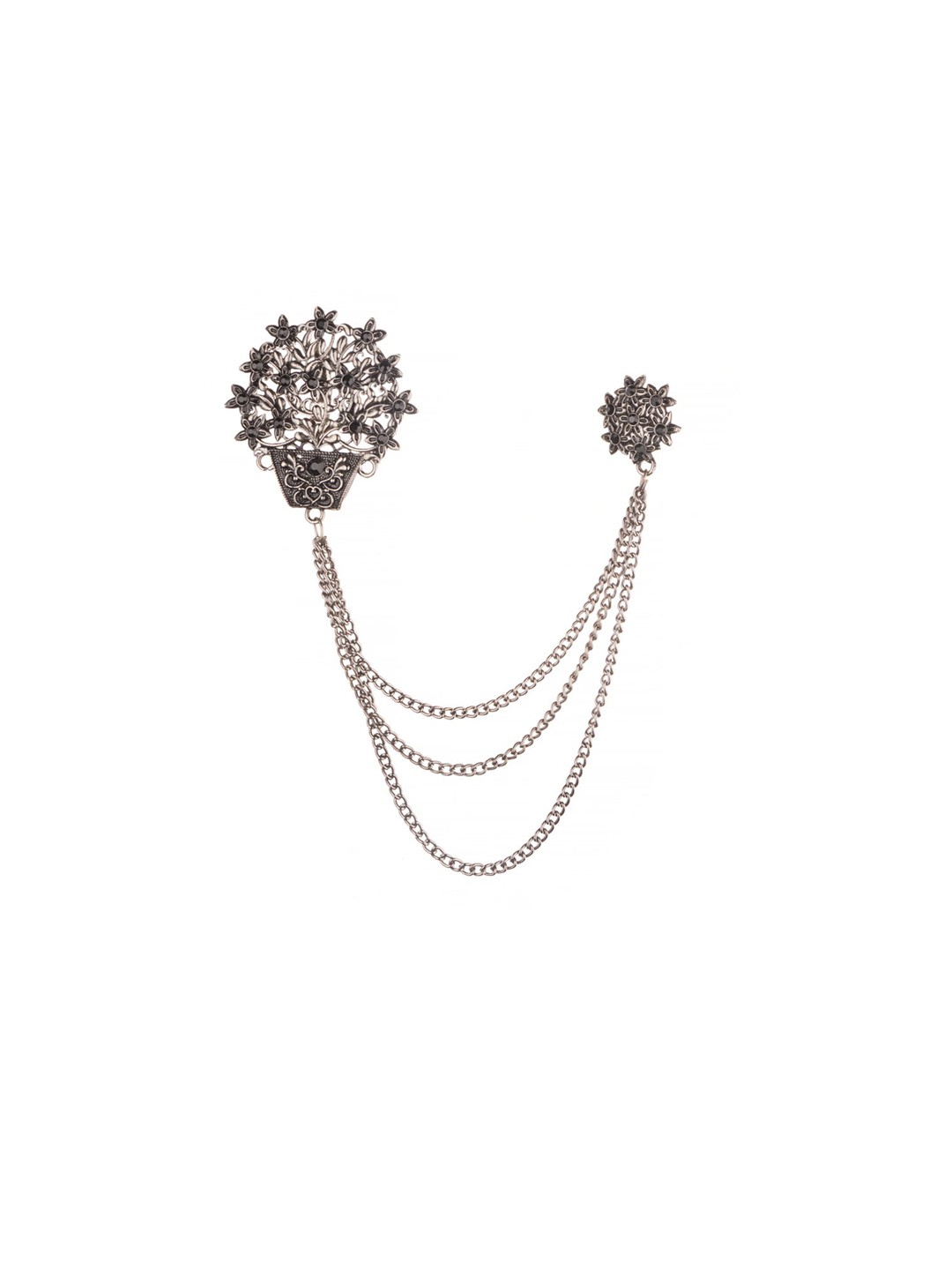 

The Tie Hub Men Stone-Studded Flower Vase Chain Lapel Pin, Silver