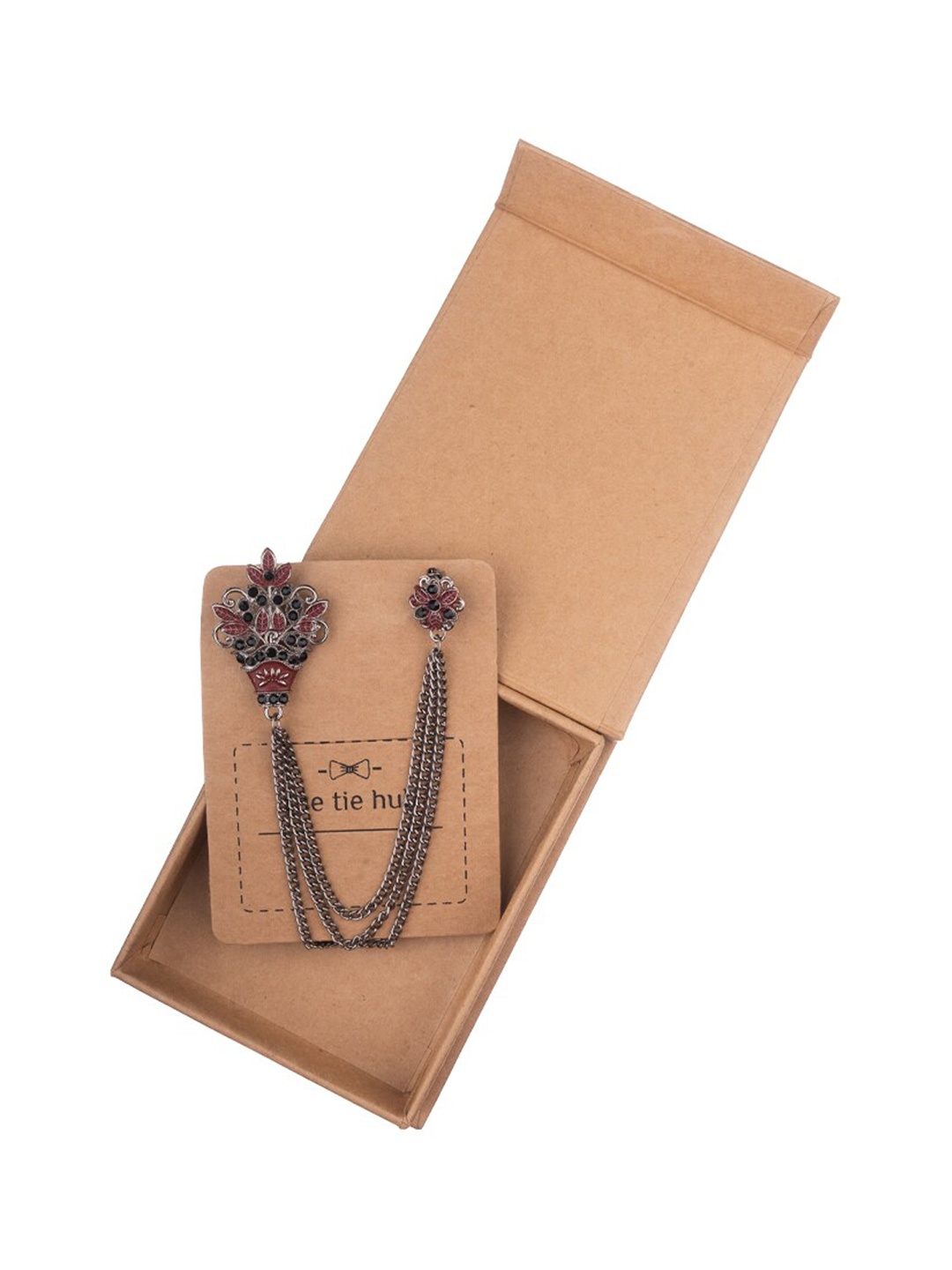 

The Tie Hub Men Flower Bouquet Chain Lapel Pin, Maroon