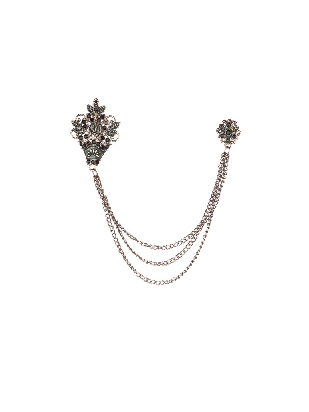 

The Tie Hub Men Stone-Studded Flower Bouquet Chain Lapel Pin, Black