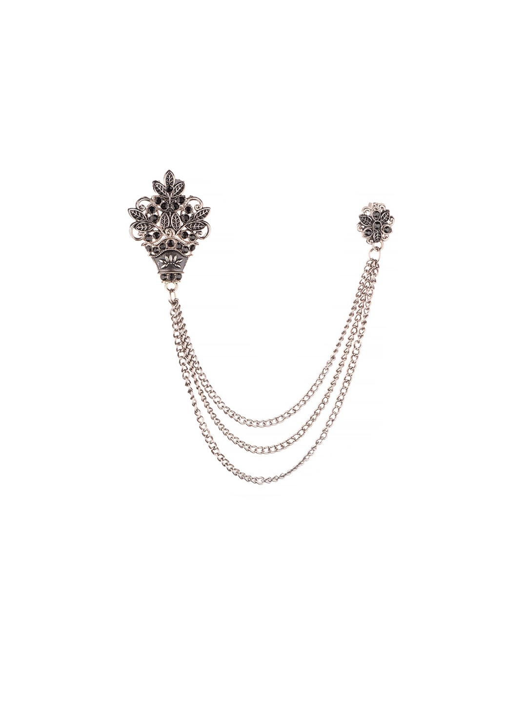 

The Tie Hub Men Stone-Studded Flower Bouquet Chain Lapel Pin, Black