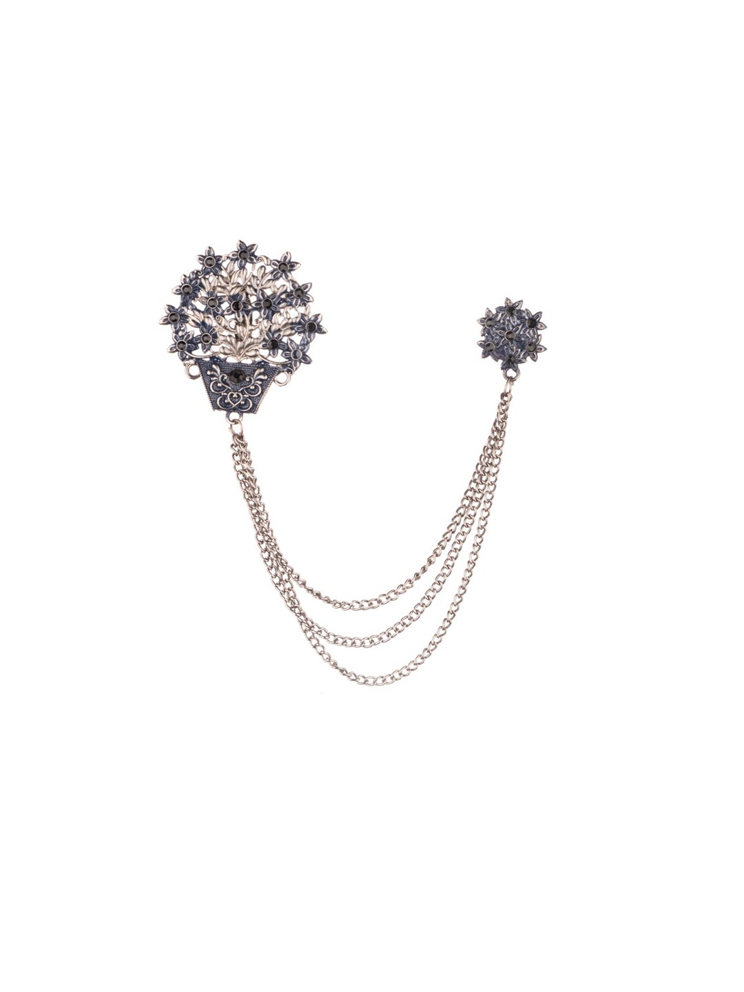 

The Tie Hub Men Flower Vase Chain Lapel Pin Brooch, Navy blue