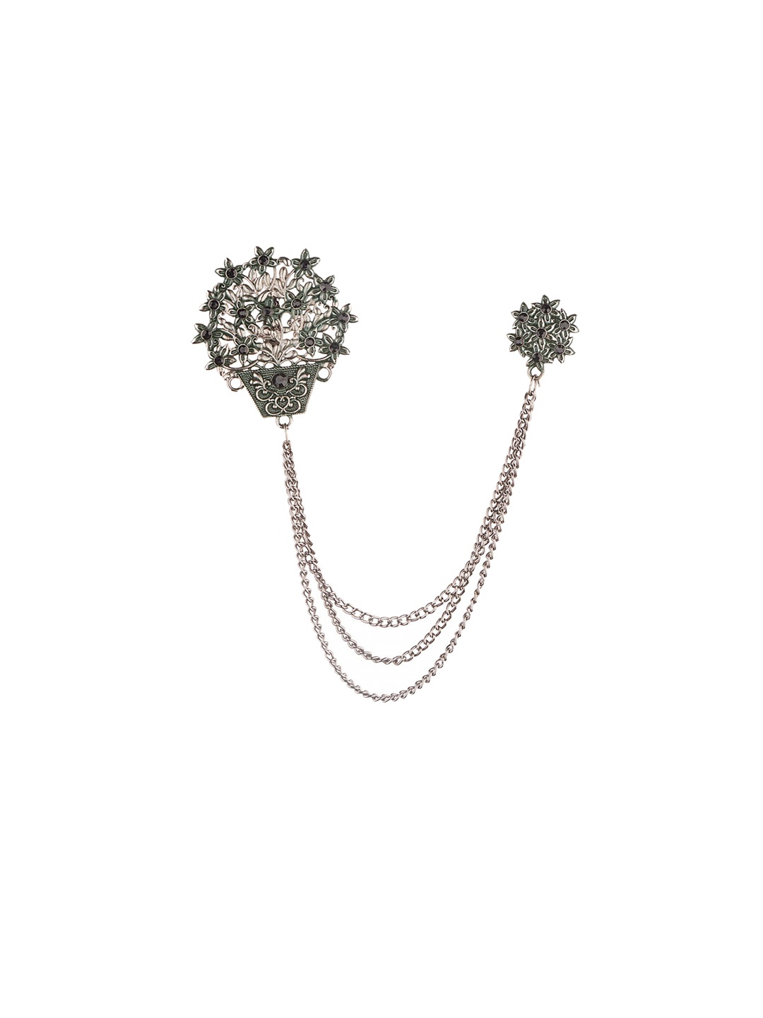 

The Tie Hub Men Flower Vase Chain Lapel Pin Brooch, Green
