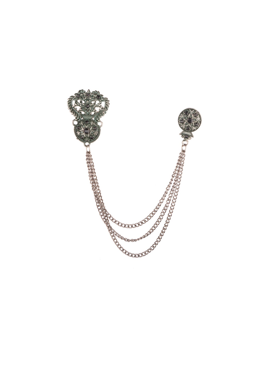 

The Tie Hub Men Stone-Studded Chain Lapel Pin, Black