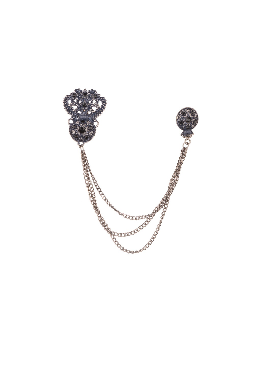 

The Tie Hub Men Stone-Studded Chain Lapel Pin, Black