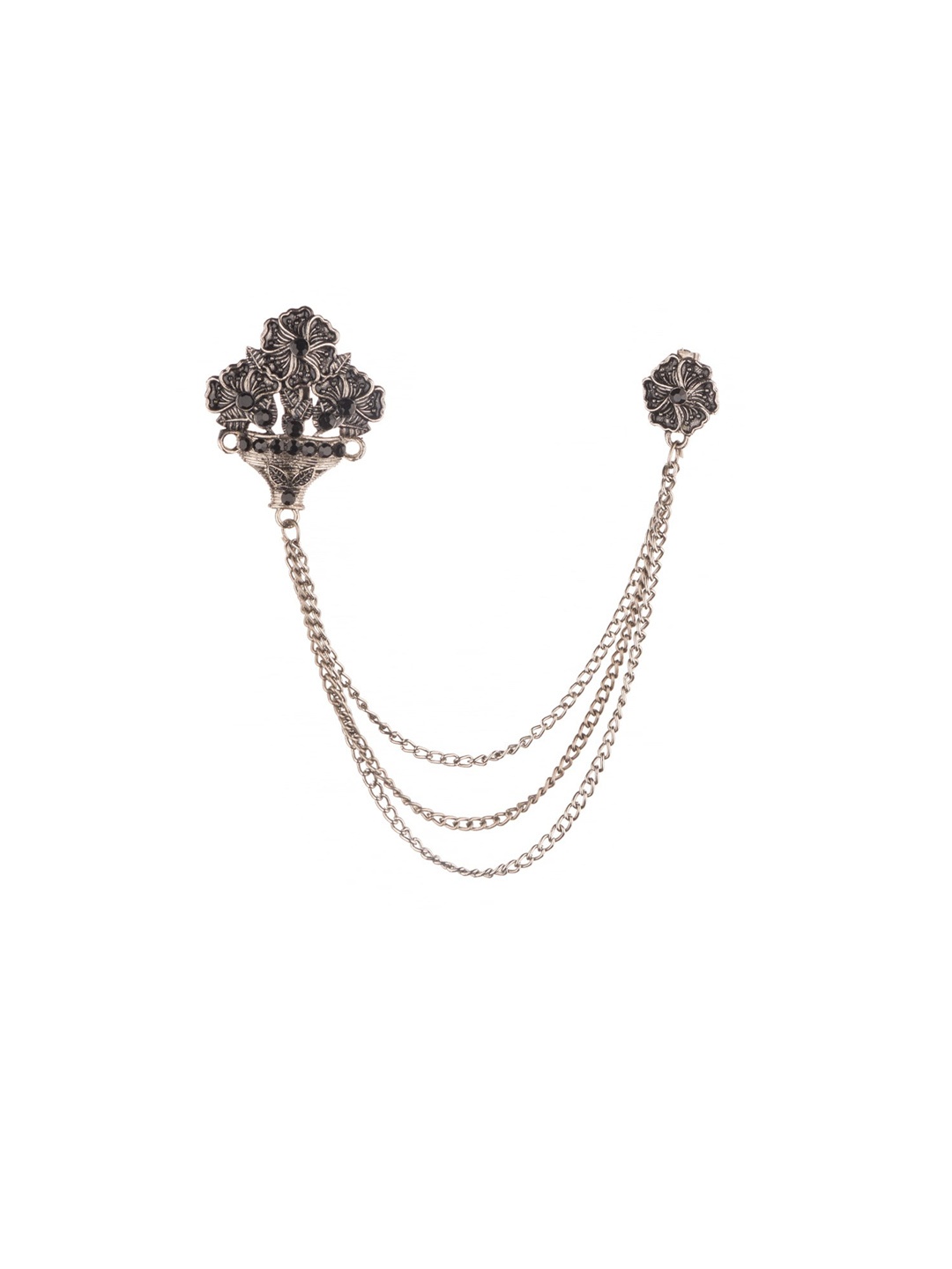 

The Tie Hub Men Silver-Plated Stone-Studded Lapel Pin, Black
