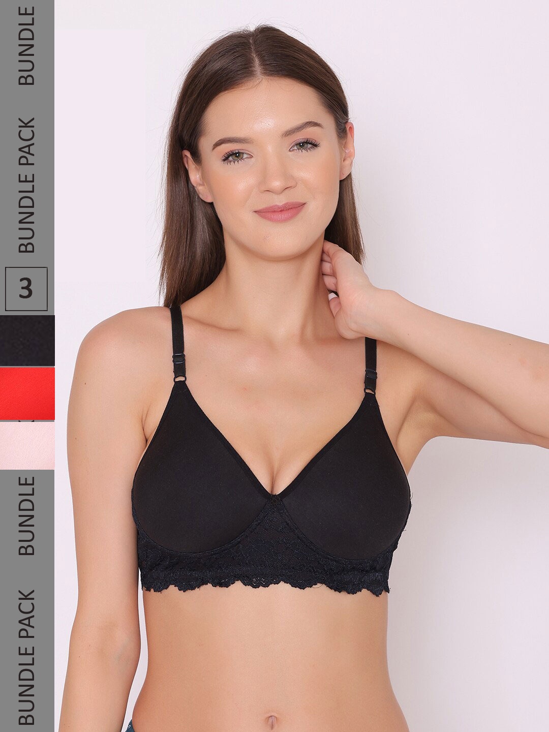 

ABELINO Pack Of 4 Lightly Padded Cotton Seamless Non-Wired Bra, Black